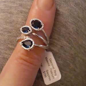 Platinum diamond sapphire ring